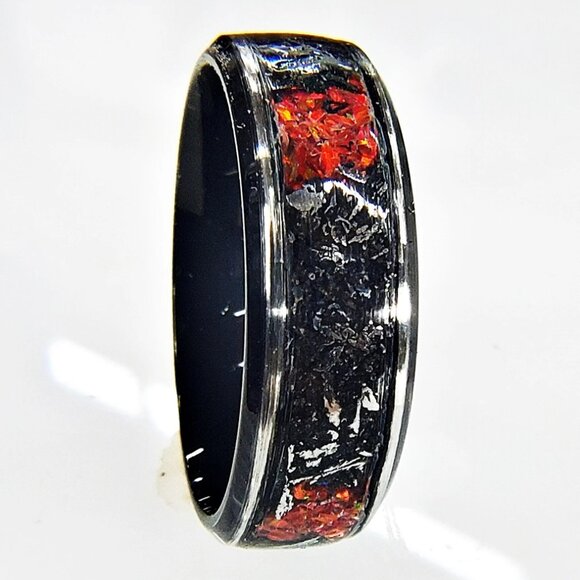 "Asteroid Alert" Ring with Campo del Cielo Meteorite Shavings & Red Opal - Picture 6 of 8